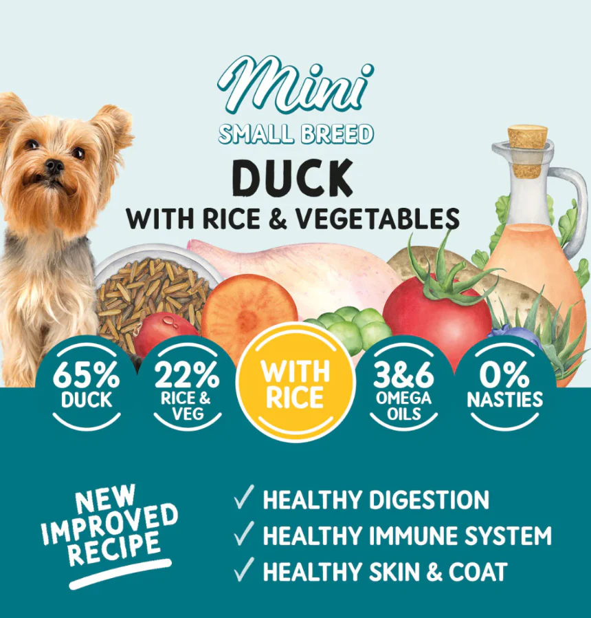 Adult Mini Dog Duck with Rice and Vegetables Pouches 150g - Image 2