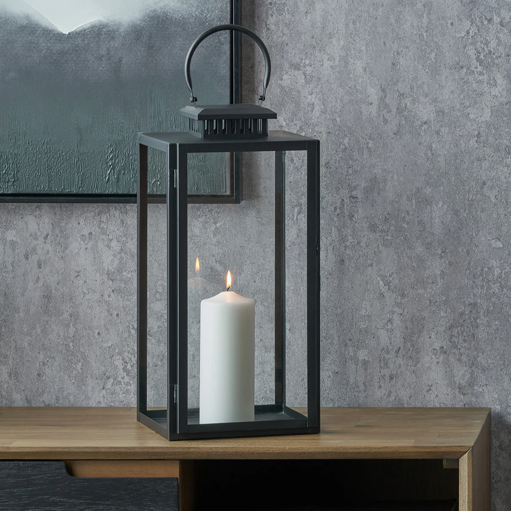 Black Stainless Steel and Glass Large Rectangular Lantern - Image 2