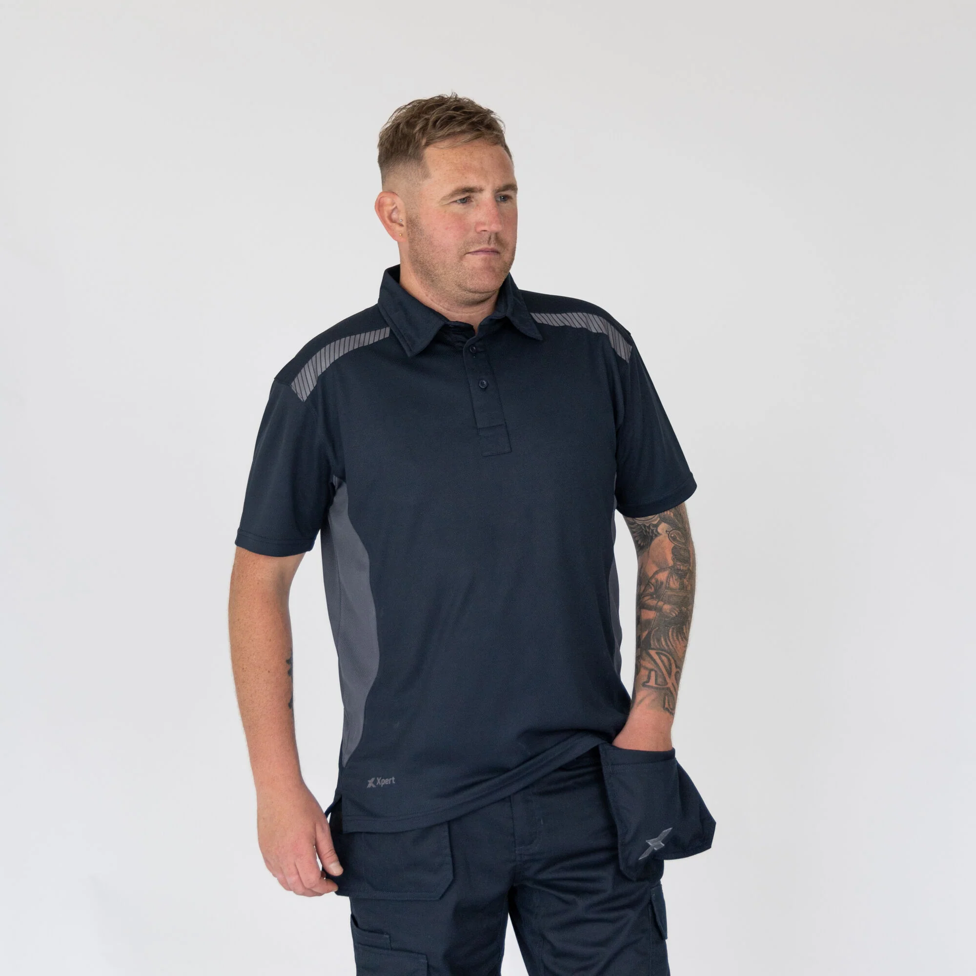 Xpert Pro Stretch Polo Shirt Navy/grey - Image 3