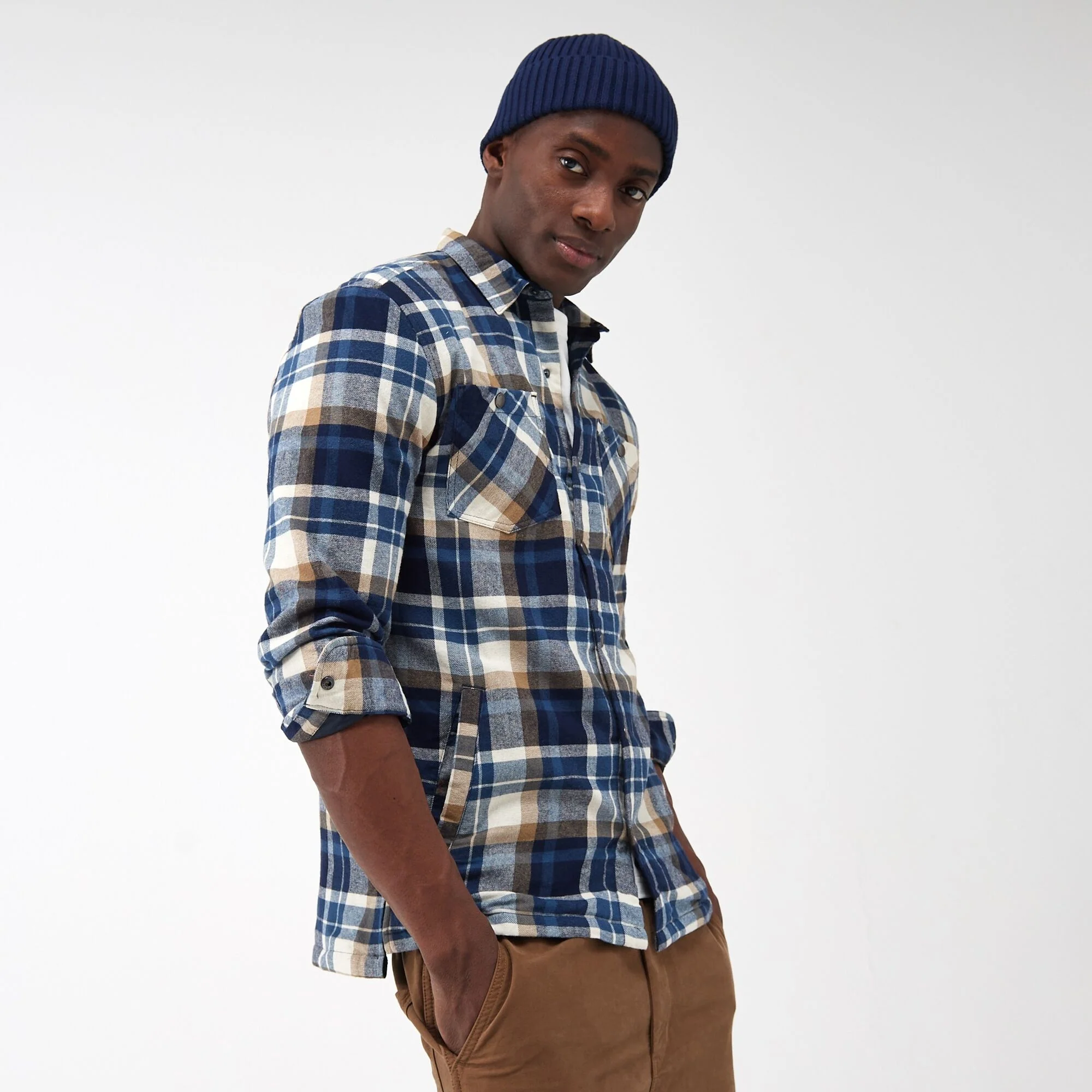 Regatta Men's AW23 Thamos Long Sleeved Checked Shirt | Navy Gold Sand Check - Image 3