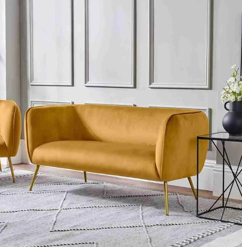 Lucca Gold Velvet and Metal Sofa - Image 2